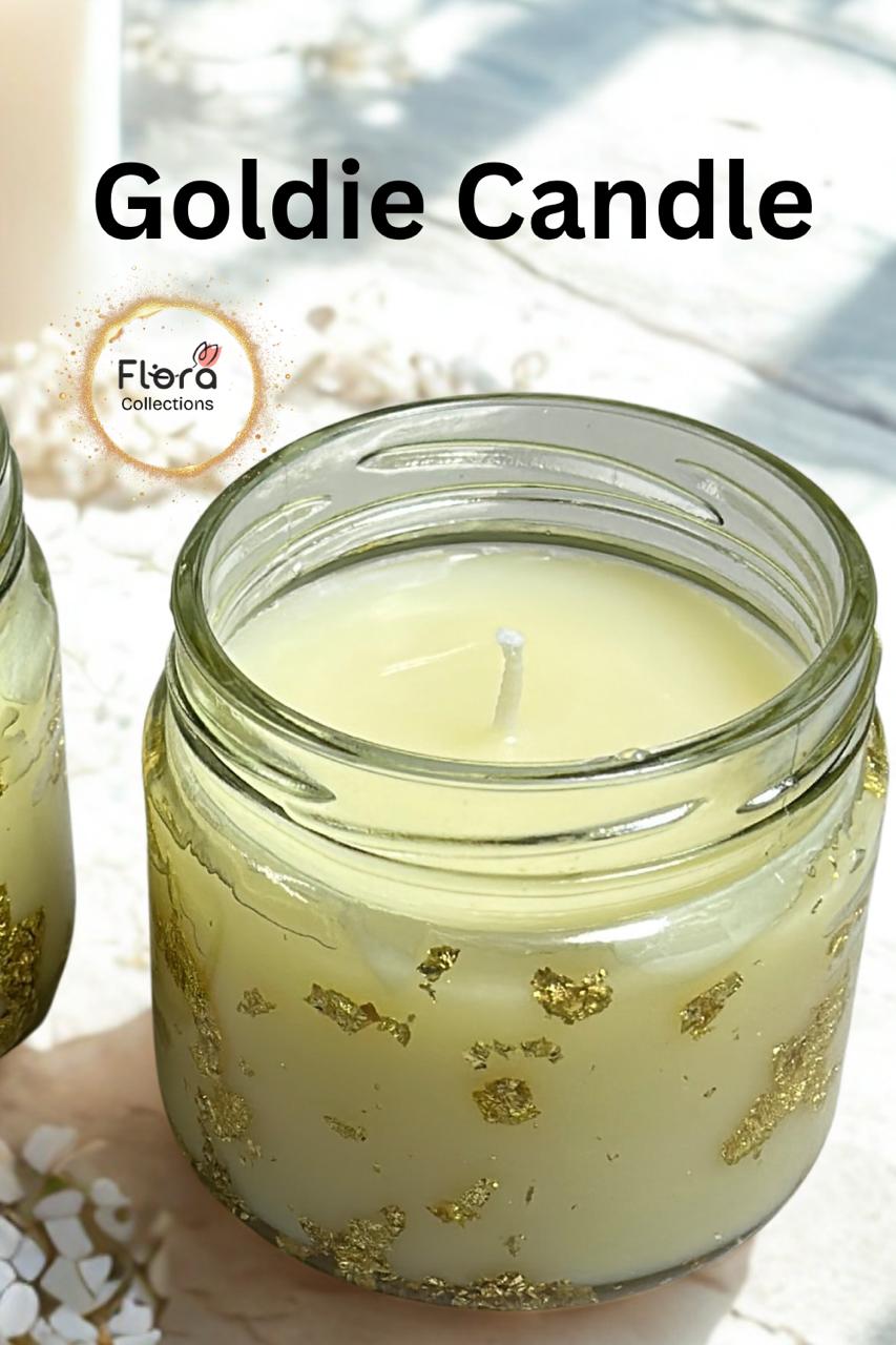 Goldie Candle – Coco Soy Wax with Gold Flakes | Peach Fragrance Luxury Jar Candle