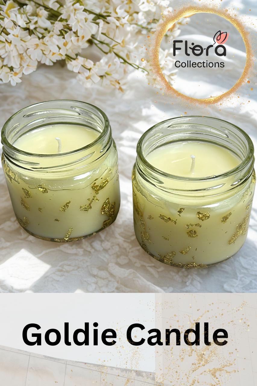 Goldie Candle – Coco Soy Wax with Gold Flakes | Peach Fragrance Luxury Jar Candle
