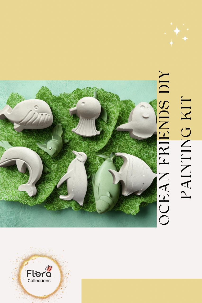 Ocean Friends DIY Painting Kit – Gypsum Activity Set for Kids, With Paints & Brush (Pack Of 12)