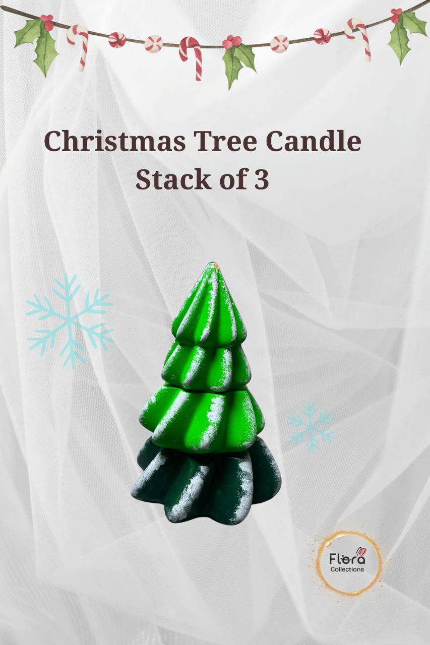 Christmas Tree Stack Candle – Set of 3 Layers | Gypsum Shell with Soy Wax & Glitter Finish