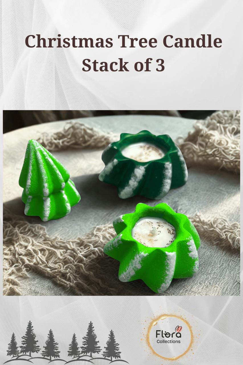 Christmas Tree Stack Candle – Set of 3 Layers | Gypsum Shell with Soy Wax & Glitter Finish