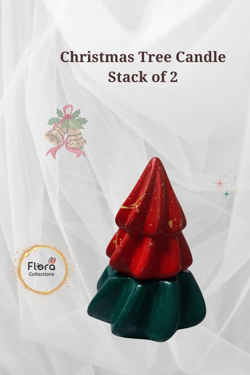 Christmas Tree Stack Candle – Set of 2 Layers | Gypsum Shell with Soy Wax & Glitter Top