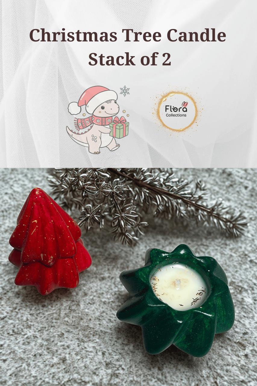 Christmas Tree Stack Candle – Set of 2 Layers | Gypsum Shell with Soy Wax & Glitter Top