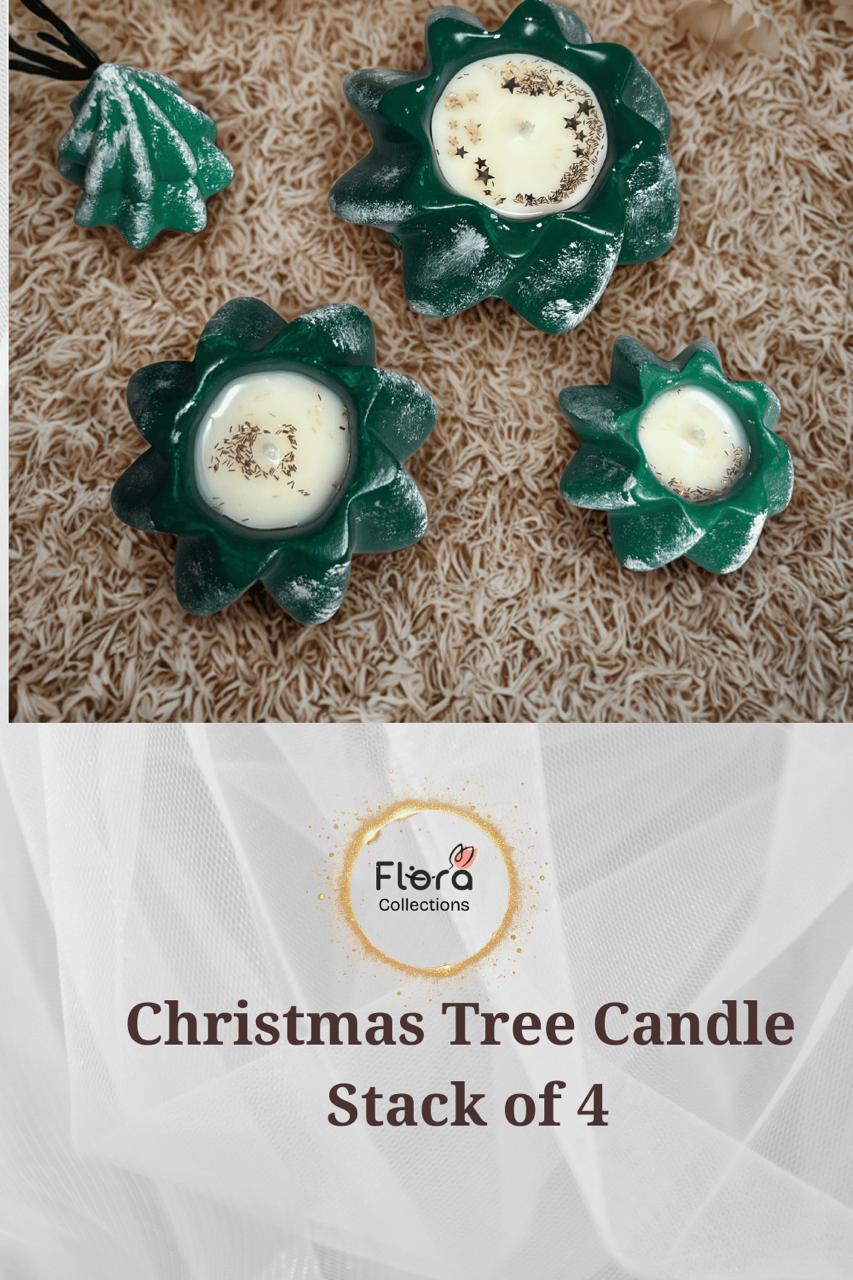 Christmas Tree Stack Candle – Set of 4 Layers | Gypsum Outer Shell with Soy Wax & Glitter Top
