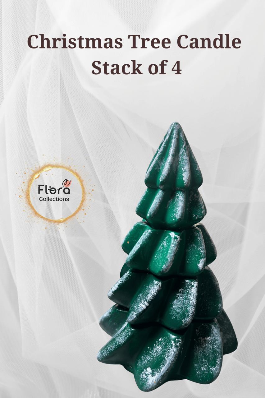 Christmas Tree Stack Candle – Set of 4 Layers | Gypsum Outer Shell with Soy Wax & Glitter Top