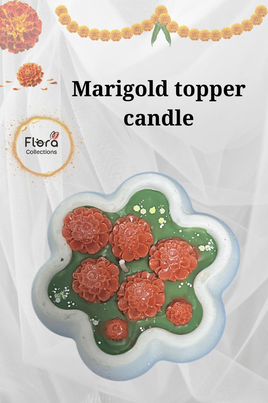 Marigold Floral Candle – Gypsum Base with Soy Wax | Festive Decorative Mood-Lifting Candle