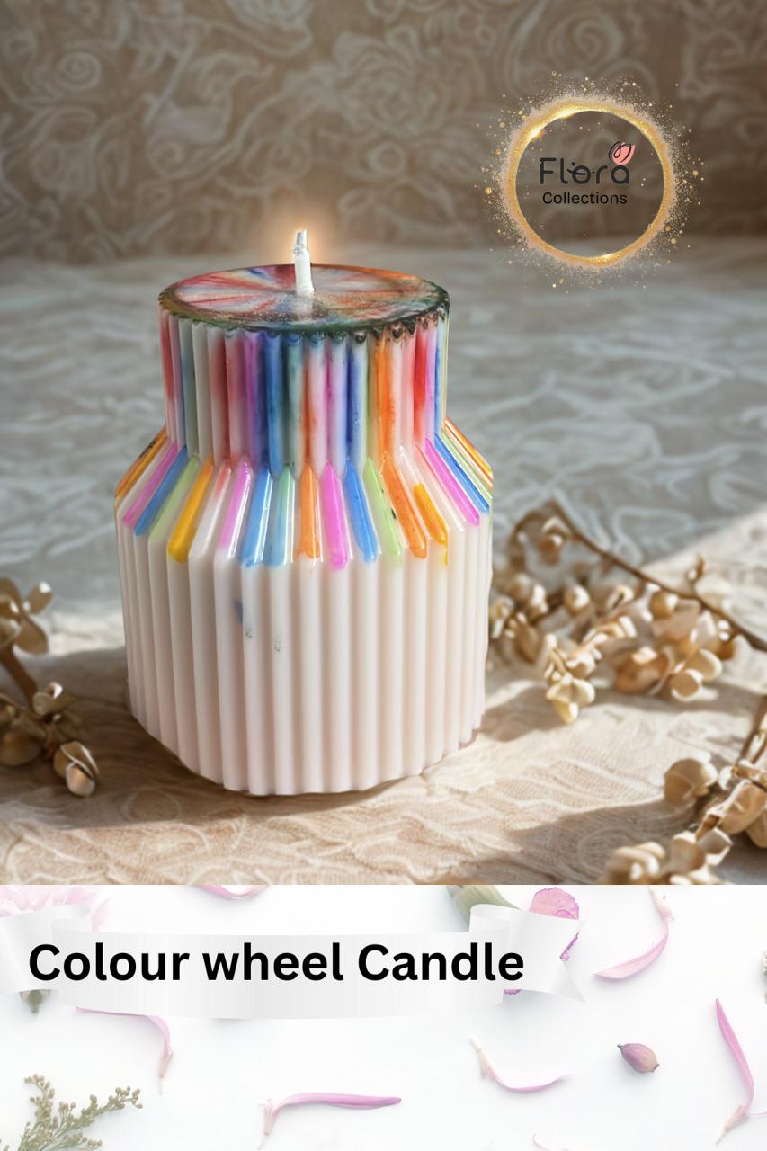 Color Wheel Pillar Candle – Beeswax Art Candle with Fragrance | Colorful Décor Piece