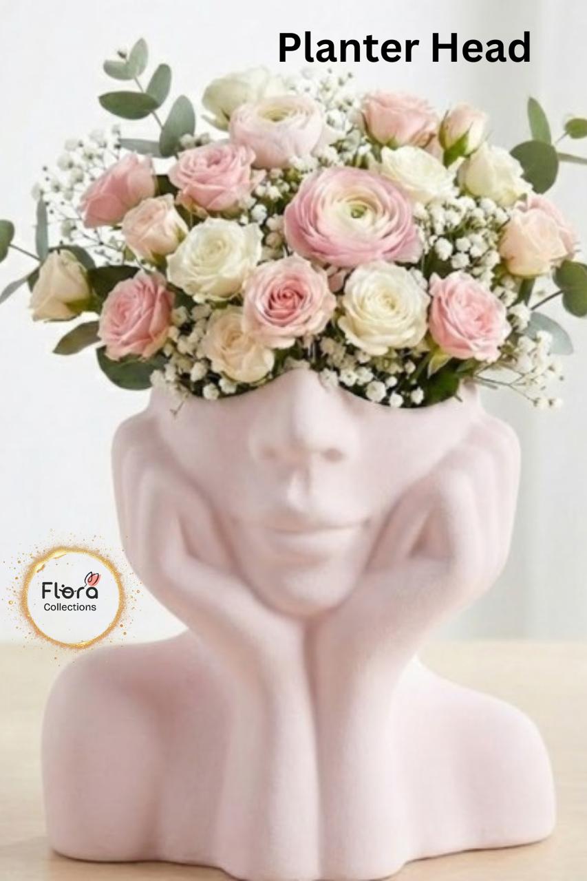 Lady Planter Head – Multi-Use Gypsum Art Piece | Planter, Pen Stand & Home Decor