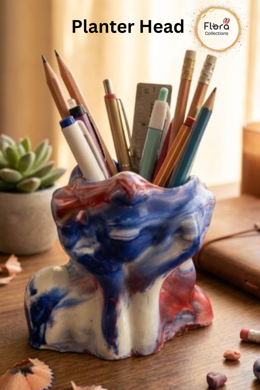 Lady Planter Head – Multi-Use Gypsum Art Piece | Planter, Pen Stand & Home Decor