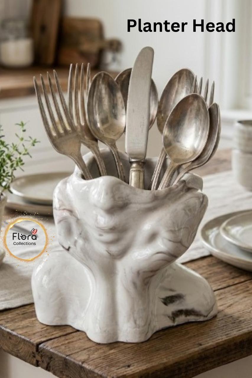 Lady Planter Head – Multi-Use Gypsum Art Piece | Planter, Pen Stand & Home Decor