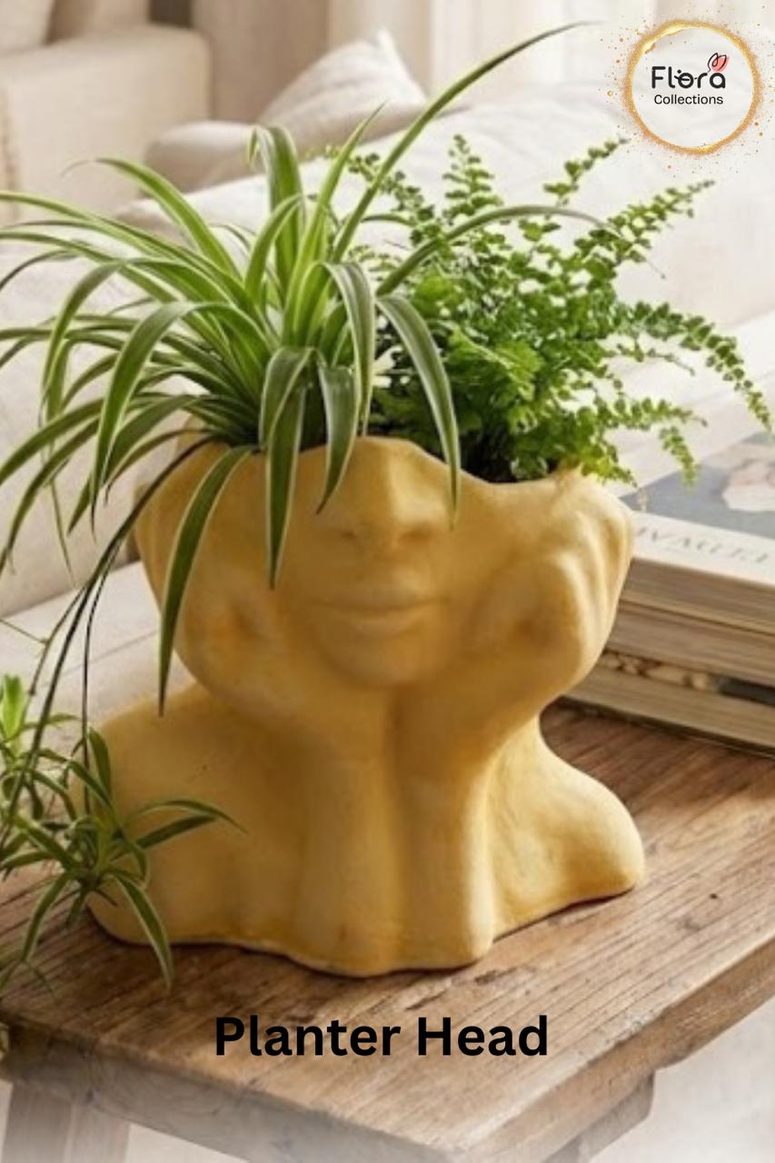 Lady Planter Head – Multi-Use Gypsum Art Piece | Planter, Pen Stand & Home Decor