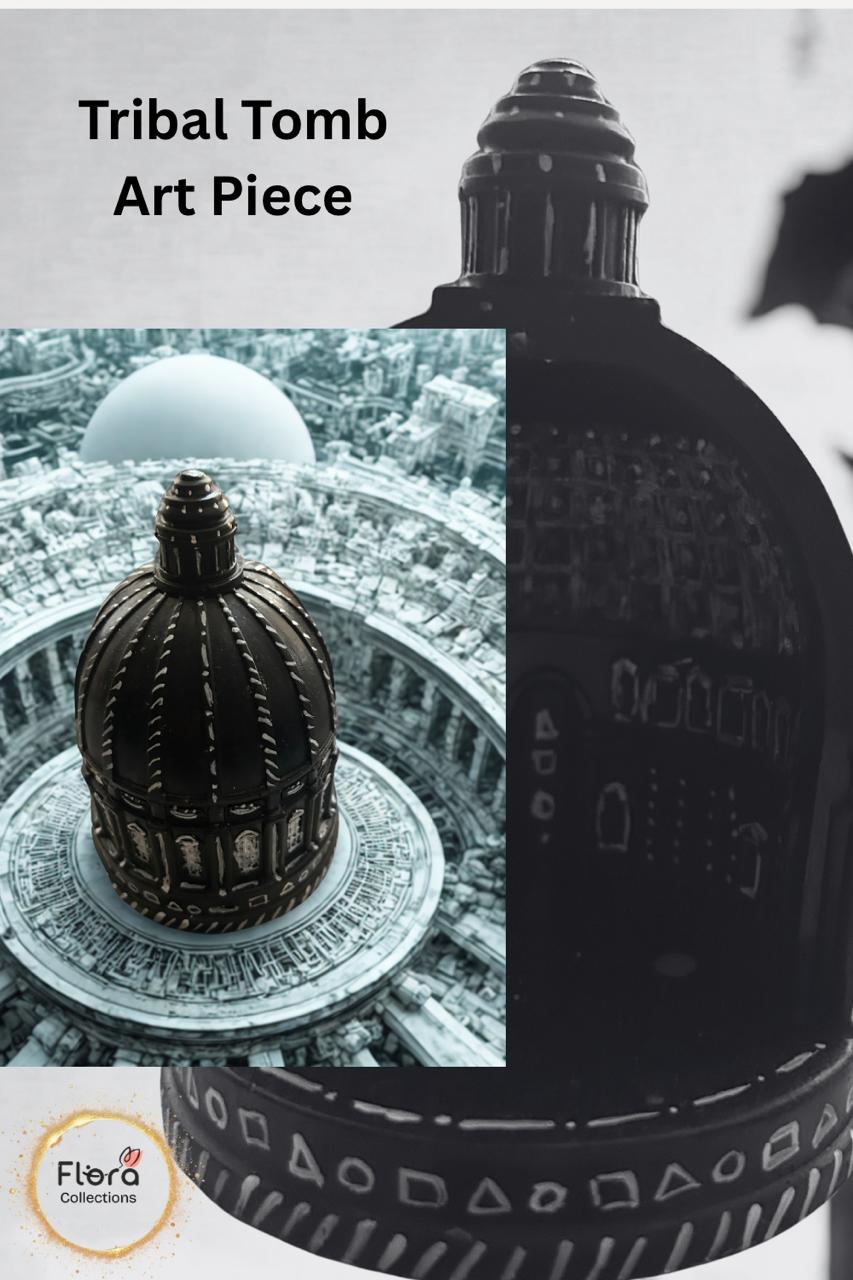 Tribal Tomb Art Piece – Black & White Gypsum Decor | Multi-Use Tribal Theme Sculpture