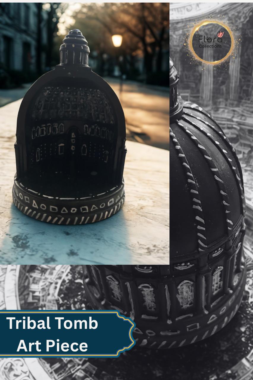 Tribal Tomb Art Piece – Black & White Gypsum Decor | Multi-Use Tribal Theme Sculpture